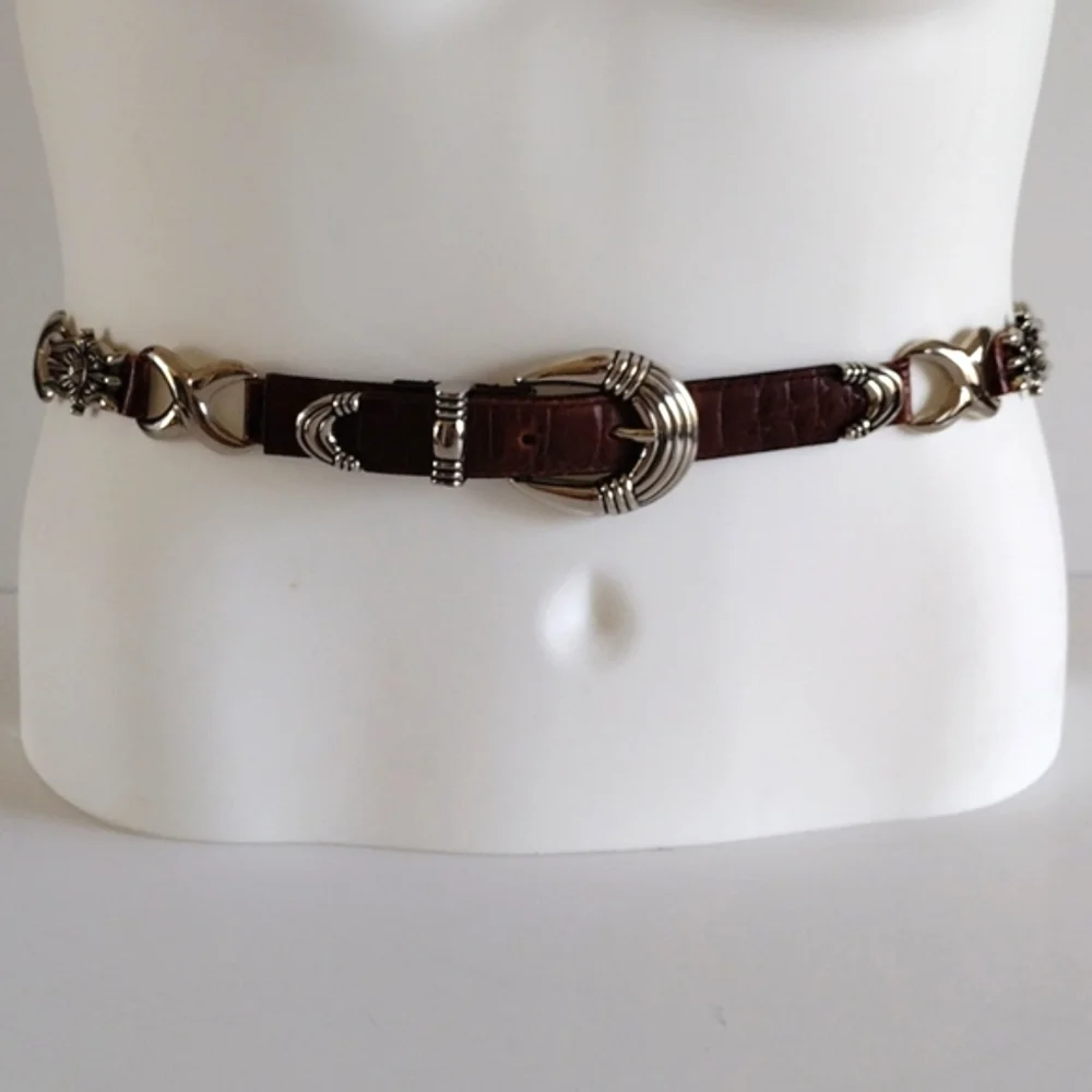 Captiva Tan Embossed Leather Decorative Heavy Silver Metal Accent Belt
